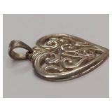 Sterling Silver Heart Pendant with Intricate Scroll Design