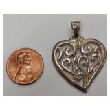 Sterling Silver Heart Pendant with Intricate Scroll Design