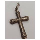Vintage Sterling Silver Cross Pendant Hammered Design
