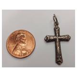 Vintage Sterling Silver Cross Pendant Hammered Design