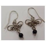 Elegant Sterling Silver Earrings with Black Beads