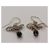 Elegant Sterling Silver Earrings with Black Beads