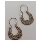 Vintage Sterling Silver Filigree Hoop Earrings