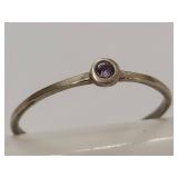 Vintage Sterling Silver Ring with Purple Gemstone Minimalist Design