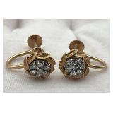 Vintage 14K Gold Round Diamond Cluster Screw Back Earrings, 10mm Diameter, 5.25 Grams Total Weight, 7 Round Diamonds per Earring