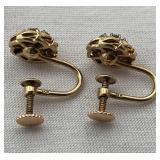 Vintage 14K Gold Round Diamond Cluster Screw Back Earrings, 10mm Diameter, 5.25 Grams Total Weight, 7 Round Diamonds per Earring