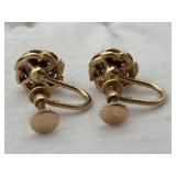 Vintage 14K Gold Round Diamond Cluster Screw Back Earrings, 10mm Diameter, 5.25 Grams Total Weight, 7 Round Diamonds per Earring