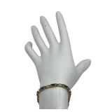 14K Gold Round Diamonds & Emerald Tennis Bracelet (7-inch), 66 Diamonds, 11 Emeralds, (10.6 Grams Total Weight)