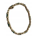 14K Gold Round Diamonds & Emerald Tennis Bracelet (7-inch), 66 Diamonds, 11 Emeralds, (10.6 Grams Total Weight)