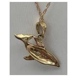 14K Gold Necklace (Stamped 14K BAB) with 14K Gold Humpback Whale Pendant (2.2 Grams Total Weight), 18-inch Necklace, 1mm