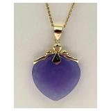 Exquisite 14K Gold Lavender Jade Heart Pendant with 14K Gold Necklace (Stamped 585 Croatia) with Matching 14K Earrings