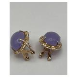 Exquisite 14K Gold Lavender Jade Heart Pendant with 14K Gold Necklace (Stamped 585 Croatia) with Matching 14K Earrings