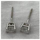 Vintage Princess Cut Diamond Earrings Set in 18K White Gold (WIC 18K Stamp) (.7 Grams Total Weight)
