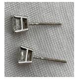 Vintage Princess Cut Diamond Earrings Set in 18K White Gold (WIC 18K Stamp) (.7 Grams Total Weight)