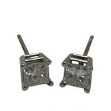 Vintage Princess Cut Diamond Earrings Set in 18K White Gold (WIC 18K Stamp) (.7 Grams Total Weight)