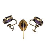 Vintage 14K Gold & Amethyst Screw Back Earrings and Stick Pin (5.8 Grams Total Weight)