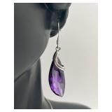 Beautiful 925 Sterling Silver & Purple Glass Pendant Necklace & Matching Earrings (16-inch Chain)