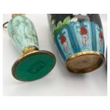 Wonderful Vintage Delft Brass and Ceramic Pitcher, Black Chinese Cloisonne Vase (10.5" tall), and Vintage Otagiri OMC Midnight Blue Pottery Vase