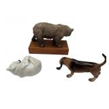 Vintage Cybis Porcelain Grizzly Bear (7.5" Long x 4.25" Tall), Royal Copenhagen #729 Polar Bear, and Hagen Renaker Benny Basset Hound