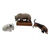 Vintage Cybis Porcelain Grizzly Bear (7.5" Long x 4.25" Tall), Royal Copenhagen #729 Polar Bear, and Hagen Renaker Benny Basset Hound