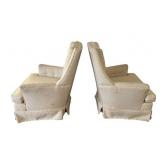 Pair of Vintage High Back Tufted Ivory Cushioned Swivel Rocking Chairs