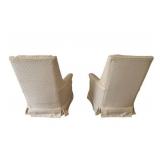 Pair of Vintage High Back Tufted Ivory Cushioned Swivel Rocking Chairs