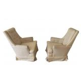 Pair of Vintage High Back Tufted Ivory Cushioned Swivel Rocking Chairs