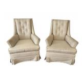 Pair of Vintage High Back Tufted Ivory Cushioned Swivel Rocking Chairs