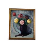 Original Vintage Leon Golding Floral Oil Painting in 22.75" x 26.5" Frame