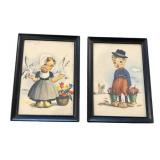 Vintage Dutch Boy & Dutch Girl Framed Art Prints (5" x 7" Frames)