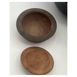 Vintage 10.5" Genuine Mahogany Bowl with Sterling Silver Base (Brooklyn, NY), Wood Carved Trinket Box, and Hand Painted Wood Floral Bowl