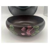 Vintage 10.5" Genuine Mahogany Bowl with Sterling Silver Base (Brooklyn, NY), Wood Carved Trinket Box, and Hand Painted Wood Floral Bowl