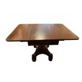 Antique Drop Leaf Mahogany Table with Rolling Wheels (39 5/8" x 52") with Leaves Extended - No Maker