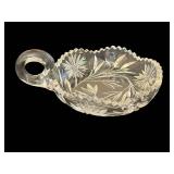 Wonderful Vintage Cut Crystal 6" Nappy Dish with Finger Loop Handle