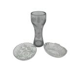 Vintage Mikasa Crystal Candy Dish, Anchor Hocking 7 1/8" Serving Bowl, and 11.75" Etched Floral Glass Vase
