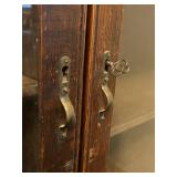 Antique Two-Door Bookcase with Adjustable Shelves and Locking Doors (with Key), Rolling Wheels - 48.5" W X 60.5" T x 15" D)