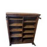 Antique Two-Door Bookcase with Adjustable Shelves and Locking Doors (with Key), Rolling Wheels - 48.5" W X 60.5" T x 15" D)