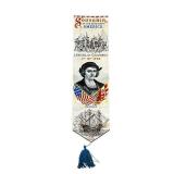 Antique Landing of Columbus Woven Silk Bookmark in Excellent Condition (2.5" W x 9" L)