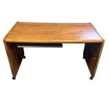 Rolling Wooden Office Desk (49.25" W x 28" T x 27" D) - Main Level, Bring Help to Remove