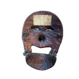 Antique Japanese Handcarved Wooden Articulated Kabuki Gyode Mask (6.5" x 10")