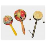 Vintage Double Sided Beggar Drum & Pair of Cuban Havana Maracas