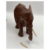 Vintage Exotic Wood Carved Animals & Solid Brass 5.5-inch Elephant with Wall Shelf
