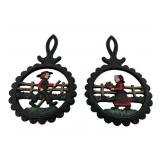 Pair of Vintage DALECRAFT Painted Cast Iron Trivets of Amish Man & Woman (4.75" x 8")