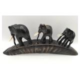 Wonderful Vintage Hand Carved Exotic Wood Elephant Bridge (11.75" Long), Macassar Ebony