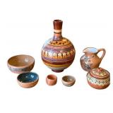Amazing PABLO SEMINARIO Peruvian Pottery (4 Pieces), a Mexican Clay Water Jug (14" Tall), and More!