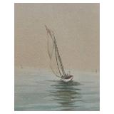 Amazing Framed Antique Pencil and Watercolor Sailboat Piece (13" x 15" Frame), Artist Unknown