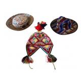 Vintage Borsalino Peruvian Hat, Ceremonial Chullyo, and Bucket Hat