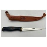 Vintage Normark Stainless Steel Fillet Knife with Leather Sheath