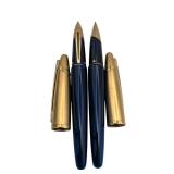 Nice Vintage 1990s Waterman EDSON Blue Sapphire 18K Gold Fine Nib Fountain Pen & Matching Ballpoint Pen - Both Need Ink
