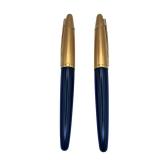 Nice Vintage 1990s Waterman EDSON Blue Sapphire 18K Gold Fine Nib Fountain Pen & Matching Ballpoint Pen - Both Need Ink